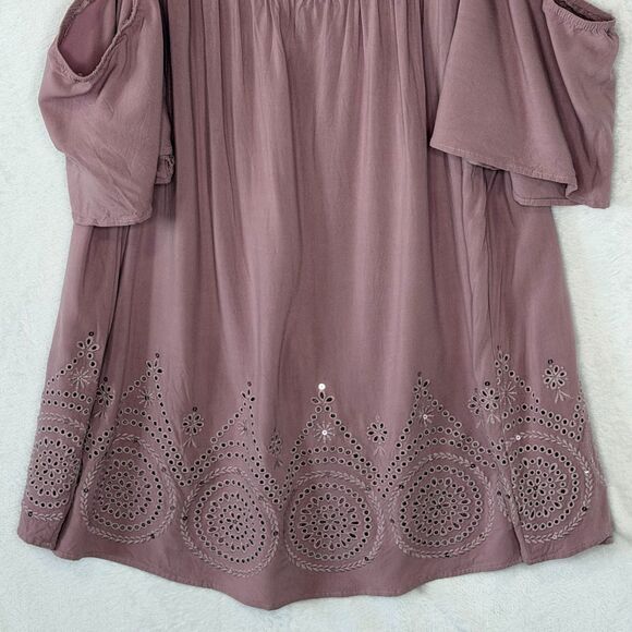 TORRID Women's Challis Eyelet Border Cold Shoulder Blouse Elderberry Size 4X - Picture 6 of 16